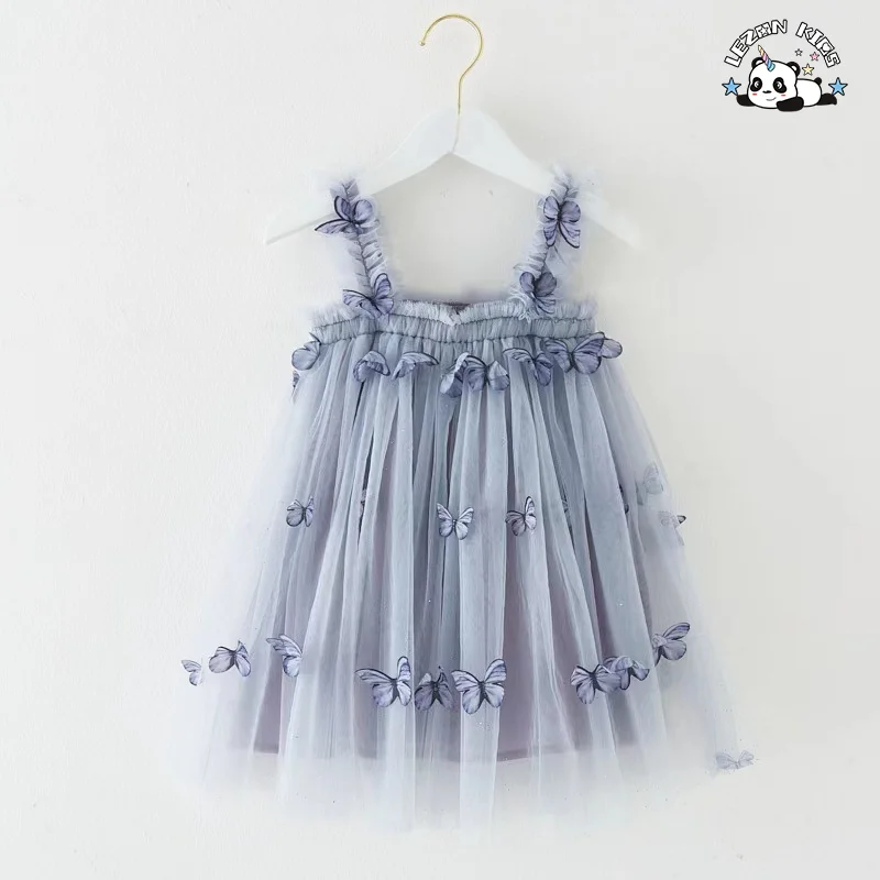 LEZONKIDS - Wholesale High Quality casual elastic butterfly straps little princess kids dresses for girls